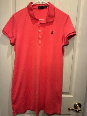 Ralph Lauren Coral Polo Shirt Dress with Navy Pony